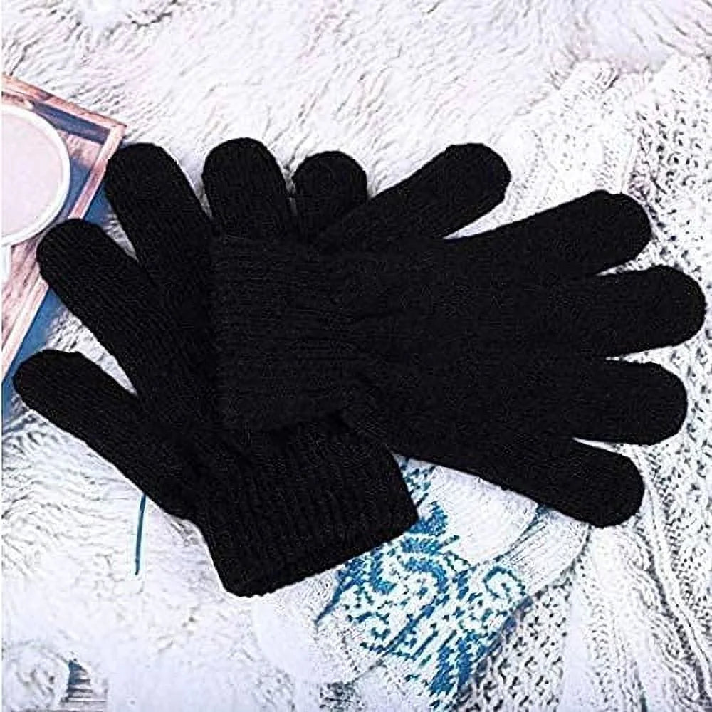 10 Pack of Bulk Wholesale Adult One Size Knit Stretch Cold Winter Weather Gloves for Men, Women, Teens, Homeless and Charity Donations for Harsh Climates and Temperatures in Black