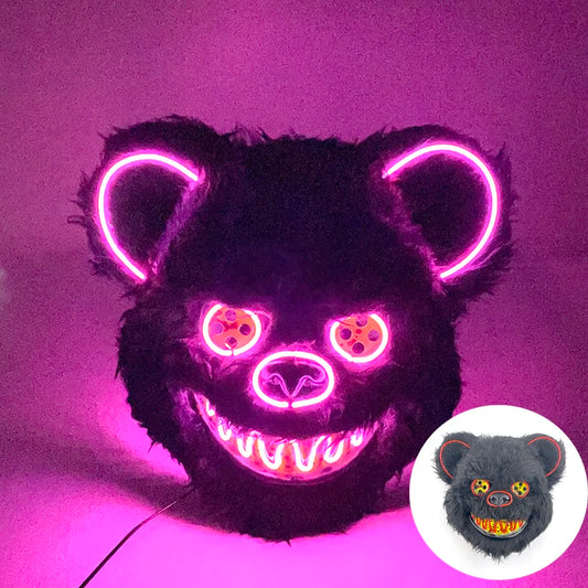 Hot Luminous LED Horror Mask for Halloween Cosplay Props Glowing Scary Mask Neon Light up Bloody Bear Mask Mascara Costume Decor