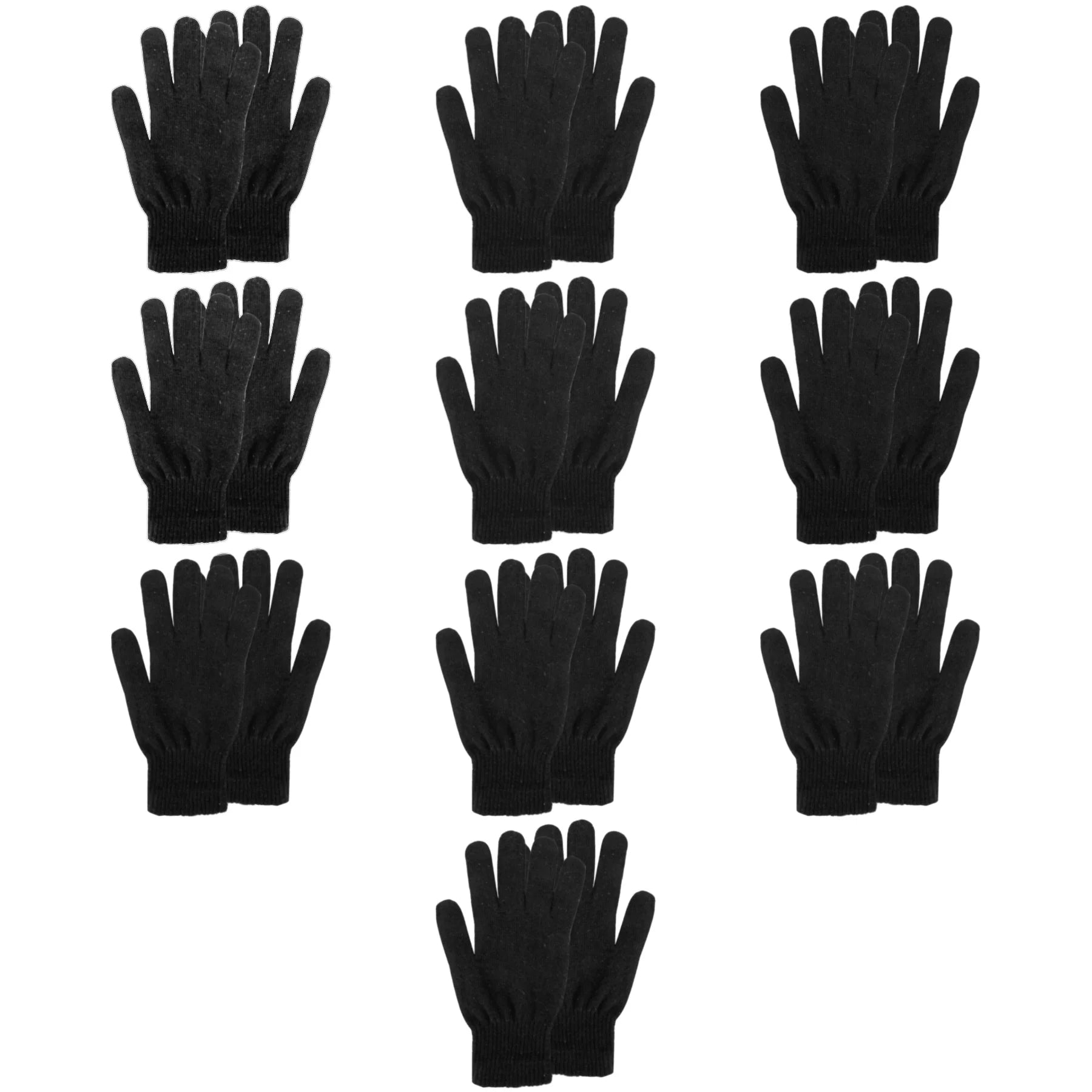 10 Pack of Bulk Wholesale Adult One Size Knit Stretch Cold Winter Weather Gloves for Men, Women, Teens, Homeless and Charity Donations for Harsh Climates and Temperatures in Black